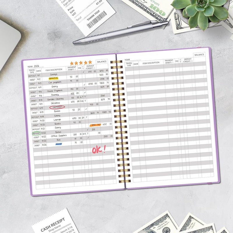 Blugool Accounting Ledger Book for Small Business Bookkeeping & Personal Use, Expense Tracker Notebook for Family Budget, Bookkeeping Record Book, Income and Expense Log Book - 8.4" x 6.1" (Purple) - Image 5